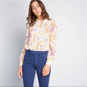 ModCloth Be Buzzworthy Button Up Blouse Size L